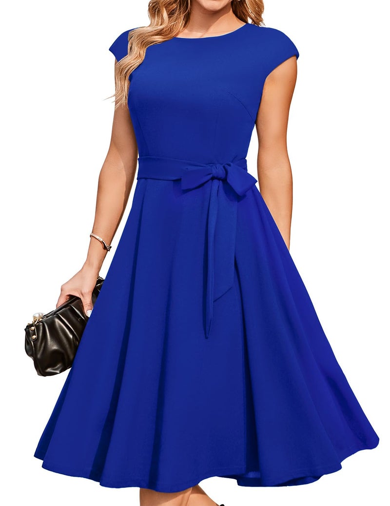 DRESSTELLS Cocktail Dresses, Women's Formal Spring Summer Wedding Guest Church Bridesmaid Easter 1950s Vintage Tea Party Modest Prom Dress RoyalBlue XL - Image 1